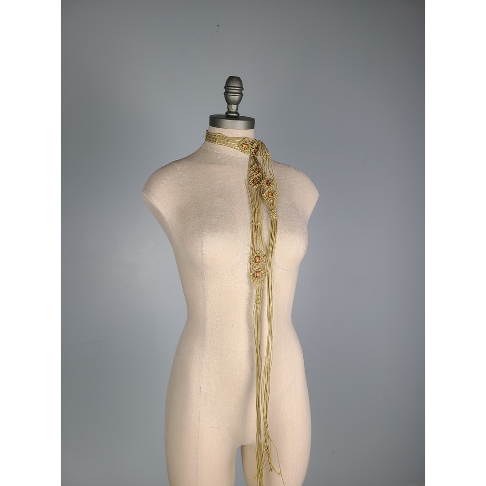 VTG 70s Handmade Macrame Belt Wooden Beads Groovy Funky Festival Indie Sleaze - Picture 2 of 6